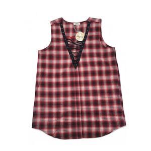 Hayden Los Angeles Plaid Lace-Up Sleeveless‎ Tank Top Women’s L Western Y2K